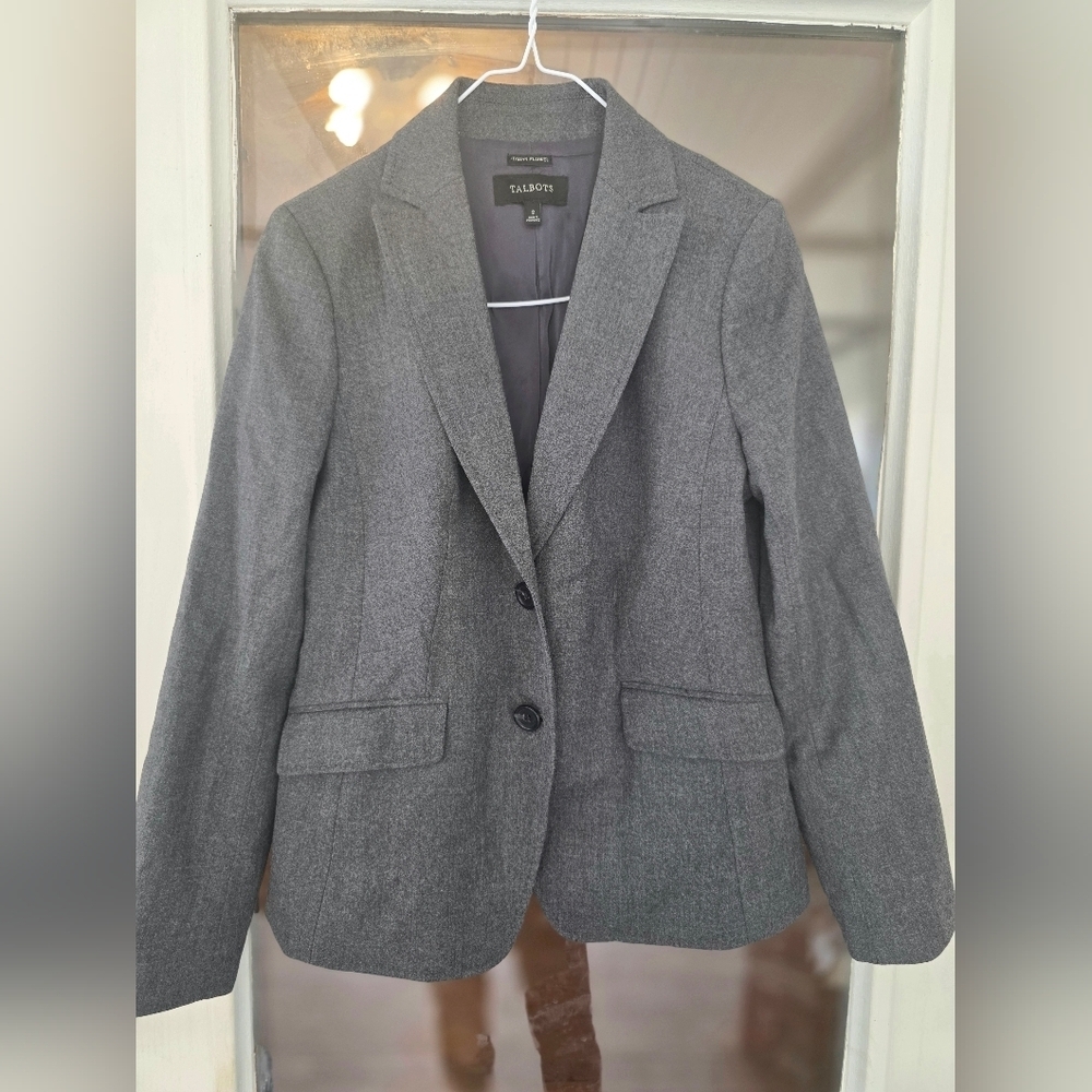 Talbots Women's Italian Flannel Wool Gray Blazer Jacket Business Career 2 Xs